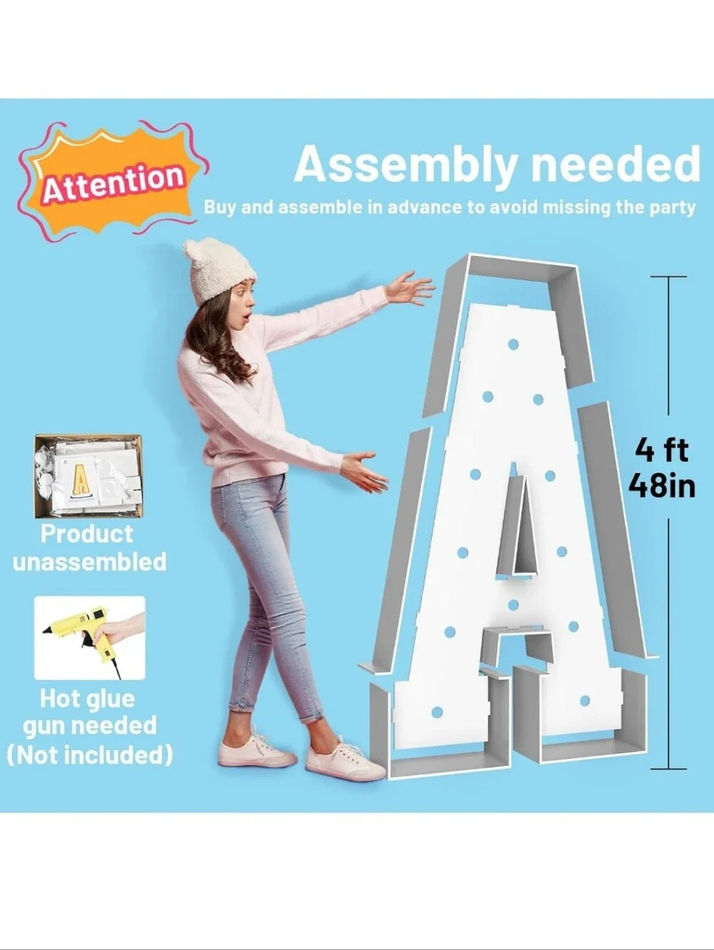 4FT Marquee Light Up Letter C, Foam Board & Water Bag, 12 Bulbs for PartyInclud